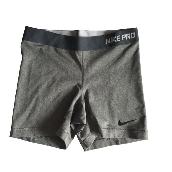 Nike PRO Dri Fit Women’s Small Gray Activewear Shorts 4” Inseam Spandex Logo - Picture 1 of 10